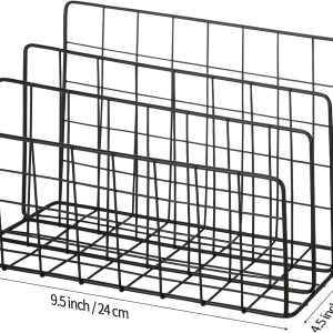 3 Slot Metal Desk Mail Organizer, Mesh Small Large File Magazine Book Record Holders Letter Organizer, Bill/Document/Filing/Folders/Paper Organizer for Desktop (Black-Large)