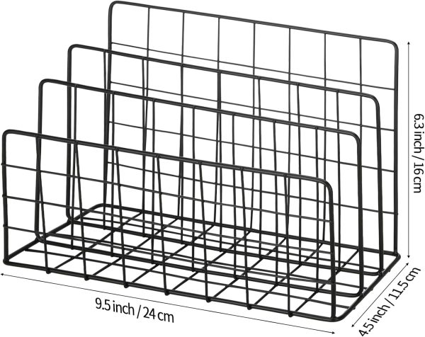 3 Slot Metal Desk Mail Organizer, Mesh Small Large File Magazine Book Record Holders Letter Organizer, Bill/Document/Filing/Folders/Paper Organizer for Desktop (Black-Large) - Image 2