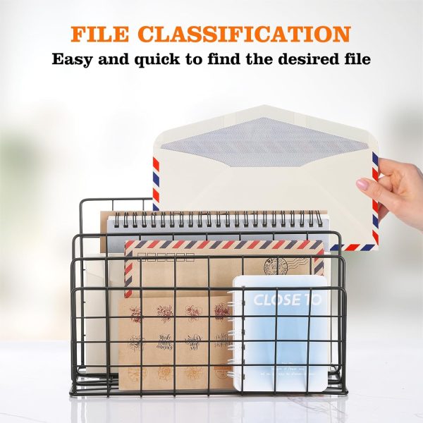 3 Slot Metal Desk Mail Organizer, Mesh Small Large File Magazine Book Record Holders Letter Organizer, Bill/Document/Filing/Folders/Paper Organizer for Desktop (Black-Large) - Image 3