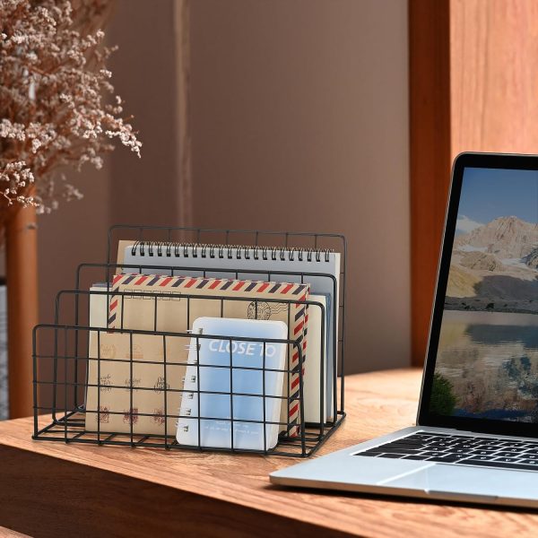 3 Slot Metal Desk Mail Organizer, Mesh Small Large File Magazine Book Record Holders Letter Organizer, Bill/Document/Filing/Folders/Paper Organizer for Desktop (Black-Large) - Image 5