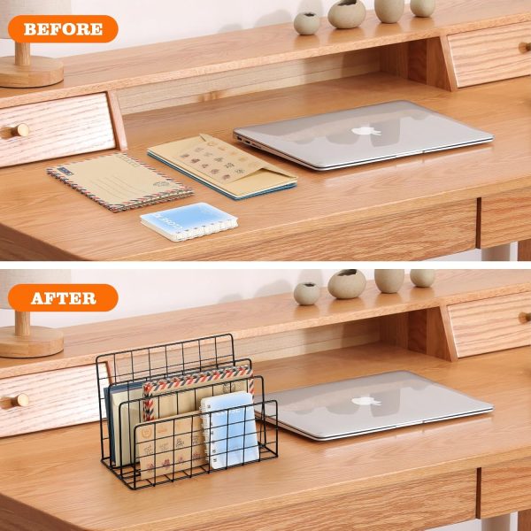 3 Slot Metal Desk Mail Organizer, Mesh Small Large File Magazine Book Record Holders Letter Organizer, Bill/Document/Filing/Folders/Paper Organizer for Desktop (Black-Large) - Image 6