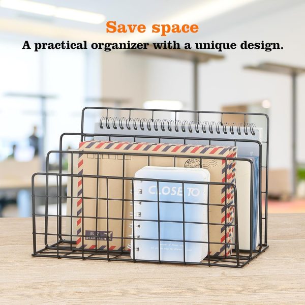 3 Slot Metal Desk Mail Organizer, Mesh Small Large File Magazine Book Record Holders Letter Organizer, Bill/Document/Filing/Folders/Paper Organizer for Desktop (Black-Large) - Image 7