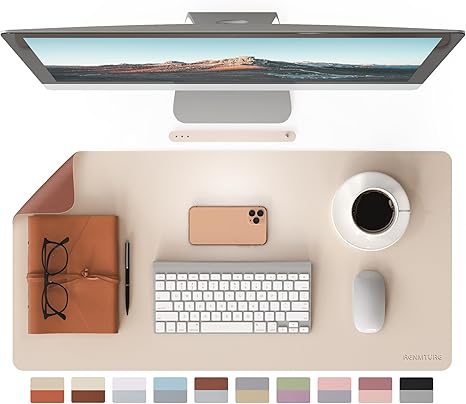 RENMTURE Double-Sided Two-Tone Faux Leather Desk mat Desktop Organization and Accessories Home and Office Large Mouse pad Game and Work (Beige/Brown, 32″x16″)