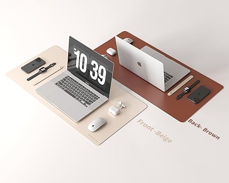 RENMTURE Double-Sided Two-Tone Faux Leather Desk mat Desktop Organization and Accessories Home and Office Large Mouse pad Game and Work (Beige/Brown, 32″x16″)