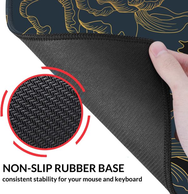 Large Desk Pad Protector,Edge Stitched Mouse Pad,Non-Slip Laptop Desk Mat,Waterproof Desk Writing Pad for Office and Home,31.5 x 11.8 Inch - Golden Black Tropical Flowers - Image 5