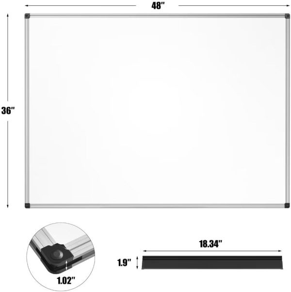 Magnetic Dry Erase Whiteboard 48 x 36 Inch - 4 x 3 Large White Board, Silver Aluminum Frame Wall-Mounted, Magnetic Eraser, 2 Pen, Detachable Marker Tray, 6 Magnets for Office, School - Image 3
