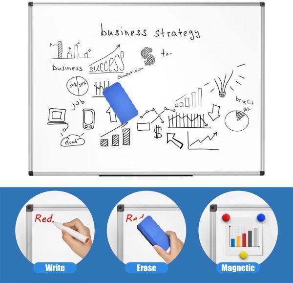 Magnetic Dry Erase Whiteboard 48 x 36 Inch - 4 x 3 Large White Board, Silver Aluminum Frame Wall-Mounted, Magnetic Eraser, 2 Pen, Detachable Marker Tray, 6 Magnets for Office, School - Image 4