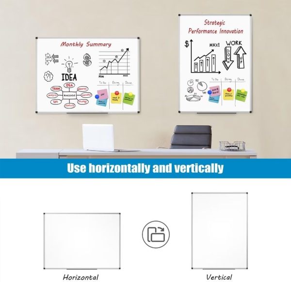 Magnetic Dry Erase Whiteboard 48 x 36 Inch - 4 x 3 Large White Board, Silver Aluminum Frame Wall-Mounted, Magnetic Eraser, 2 Pen, Detachable Marker Tray, 6 Magnets for Office, School - Image 5