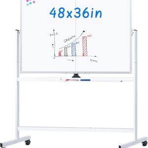 maxtek Rolling Whiteboard, 48×36 Large Magnetic White Board with Stands, Big Double-Sided White Board Dry Erase on Wheels for Homeschool, Home Office, Office, School (Silver, 48 x 36)
