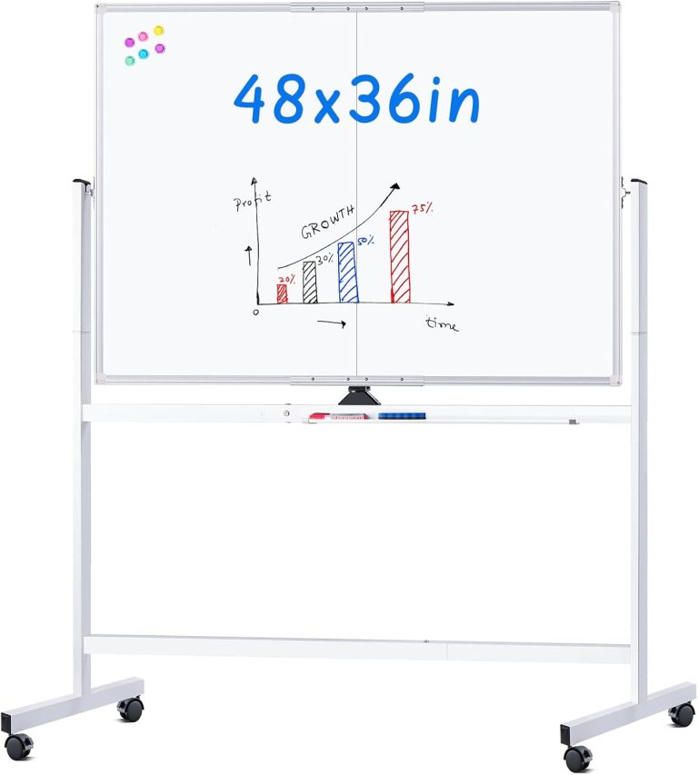 maxtek Rolling Whiteboard, 48×36 Large Magnetic White Board with Stands, Big Double-Sided White Board Dry Erase on Wheels for Homeschool, Home Office, Office, School (Silver, 48 x 36)