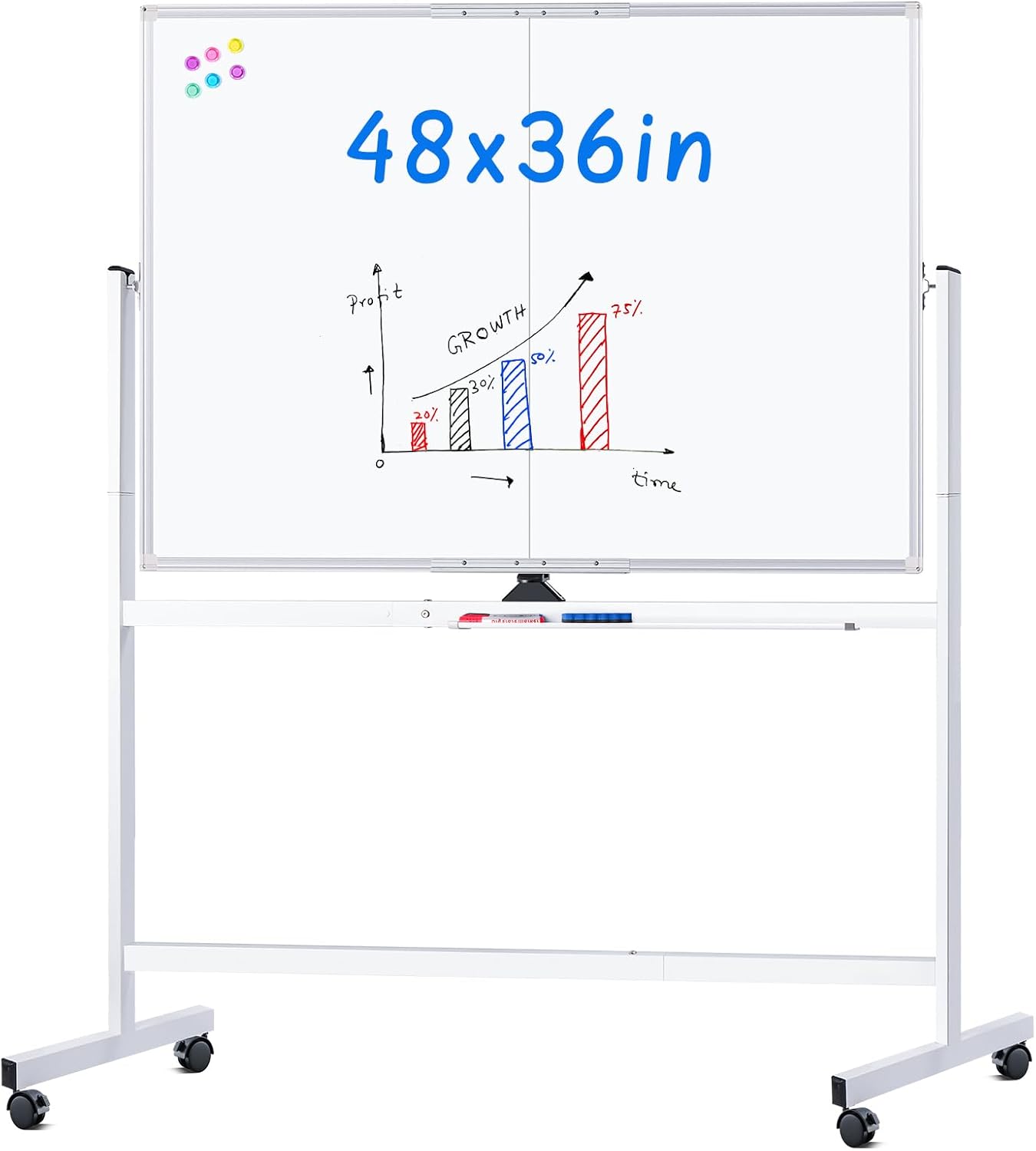 maxtek Rolling Whiteboard, 48×36 Large Magnetic White Board with Stands, Big Double-Sided White Board Dry Erase on Wheels for Homeschool, Home Office, Office, School (Silver, 48 x 36)