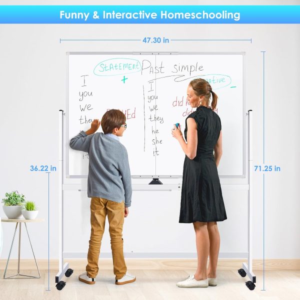 maxtek Rolling Whiteboard, 48x36 Large Magnetic White Board with Stands, Big Double-Sided White Board Dry Erase on Wheels for Homeschool, Home Office, Office, School (Silver, 48 x 36) - Image 4