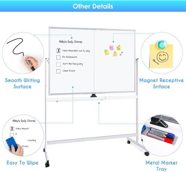 maxtek Rolling Whiteboard, 48x36 Large Magnetic White Board with Stands, Big Double-Sided White Board Dry Erase on Wheels for Homeschool, Home Office, Office, School (Silver, 48 x 36) - Image 7