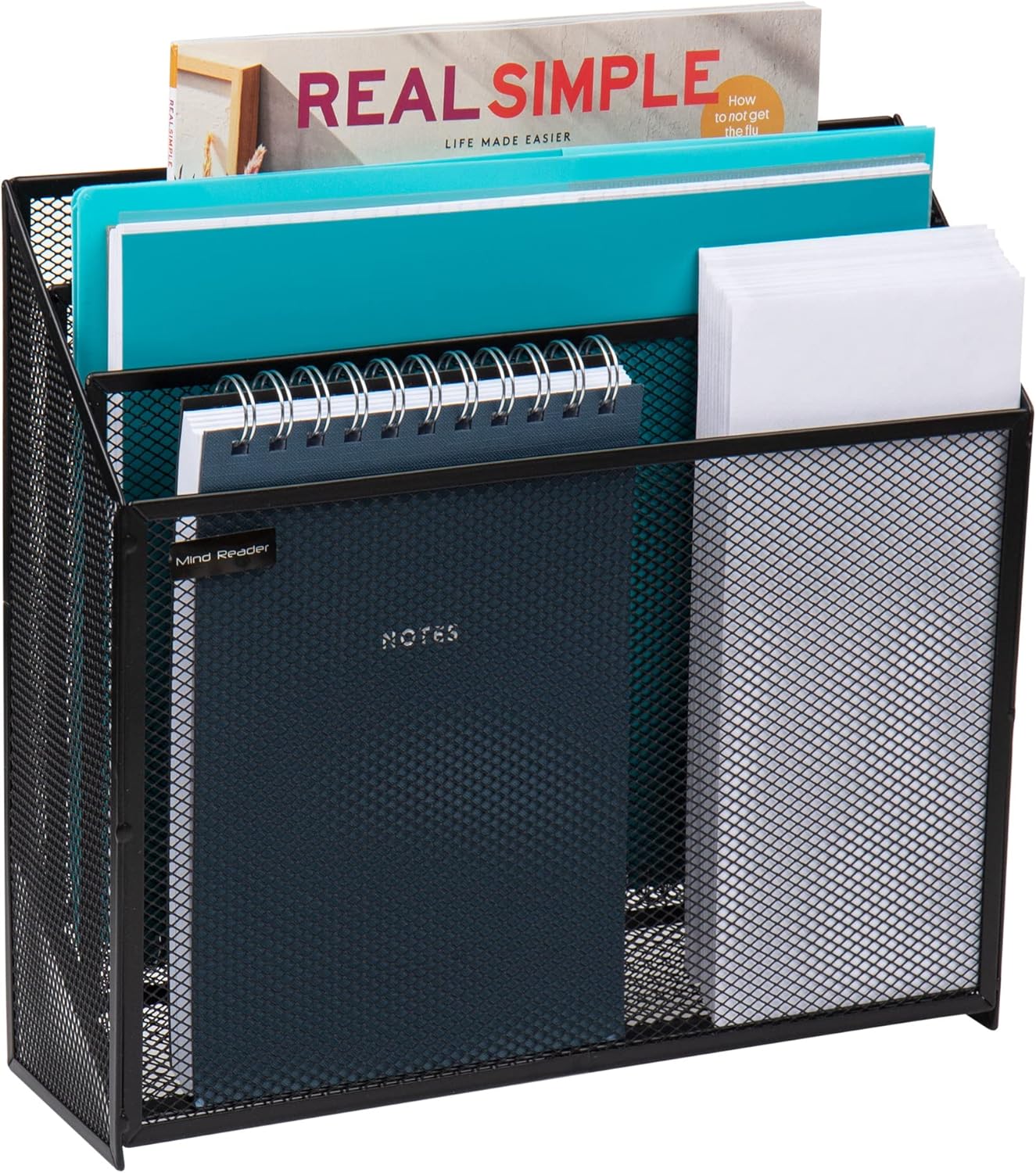 Mind Reader Vertical File Storage, Desktop Organizer, Workspace, Office, Metal Mesh, 12.5″ L x 3.75″ W x 11.5″ H, Black