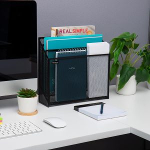Mind Reader Vertical File Storage, Desktop Organizer, Workspace, Office, Metal Mesh, 12.5″ L x 3.75″ W x 11.5″ H, Black