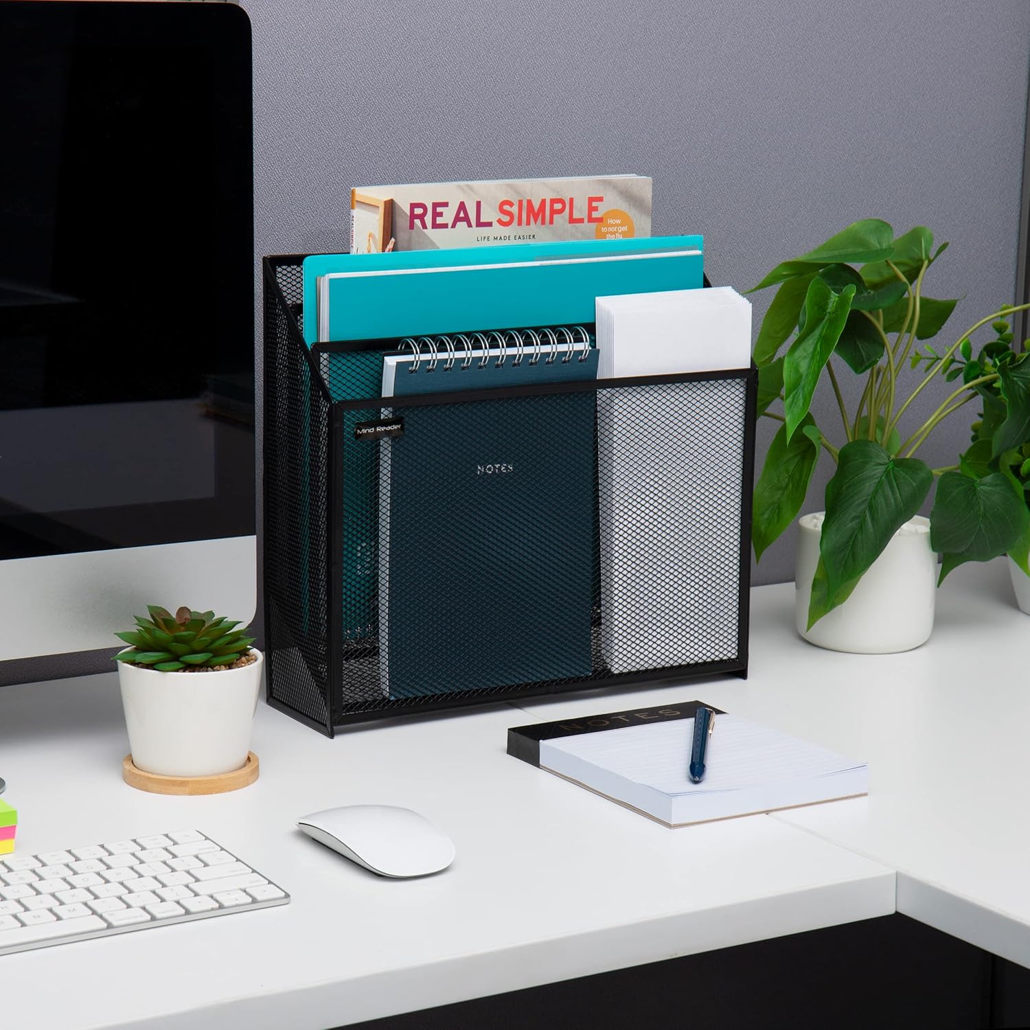 Mind Reader Vertical File Storage, Desktop Organizer, Workspace, Office, Metal Mesh, 12.5″ L x 3.75″ W x 11.5″ H, Black